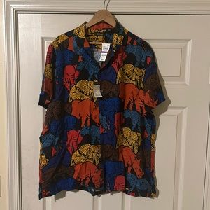 Tasso Elba Button Up Colorful Graphic Men's XXL Silk Rayon Shirt